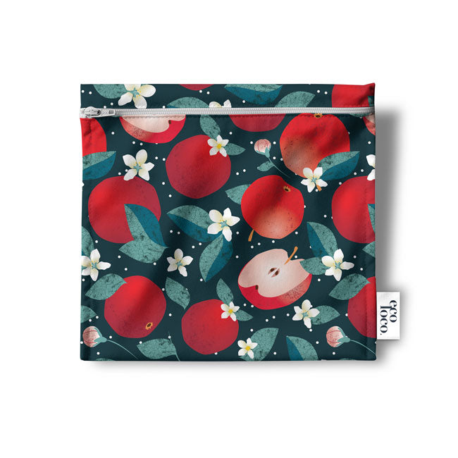Petits sac à collation réutilisable avec des illustrations de pommes grenades et de fleurs