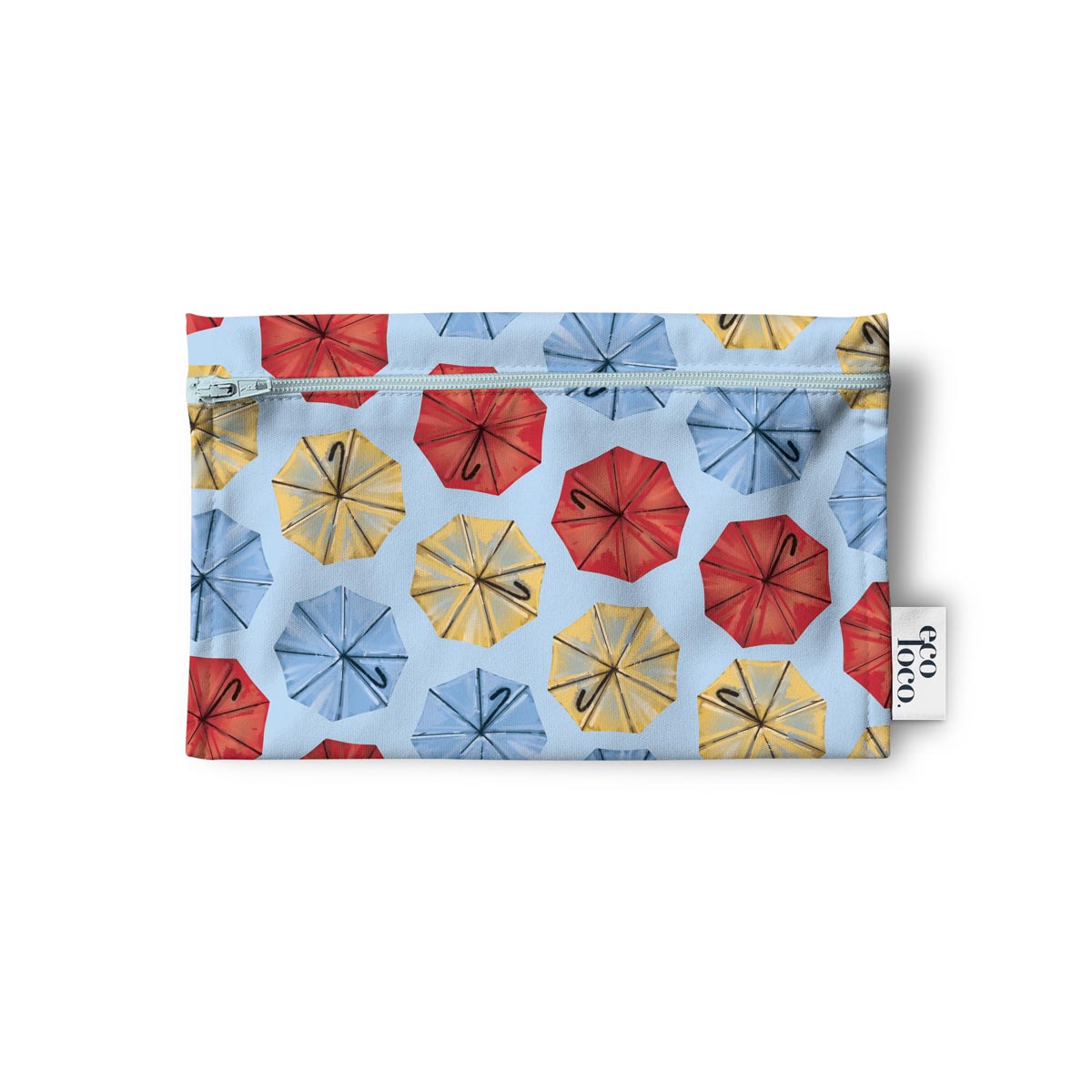 Sac à collations réutilisable avec des illustrations de parapluies sur fond blanc