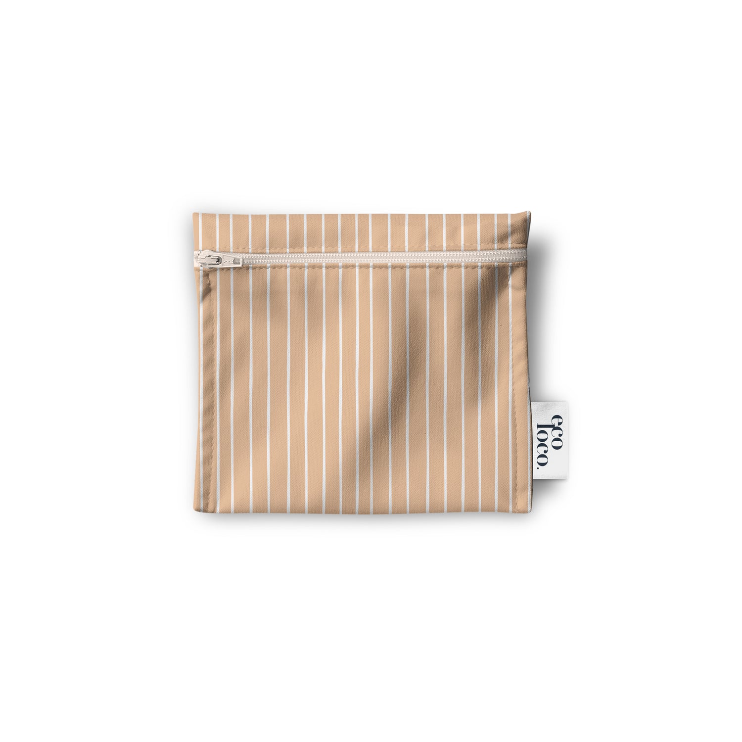 Petit sac mini à collation fabriqué par Eco Loco 100% au Québec de couleur beige avec des lignes verticales