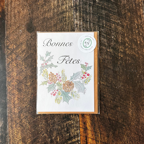 Carte Bonnes fêtes sur une planche de bois