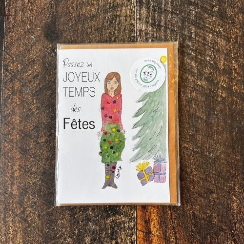 Carte joyeux temps des fêtes sur une planche de bois