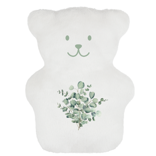 Ourson thérapeutique pour enfant Béké Bobo avec un motif d'eucaluptus et fait au Québec