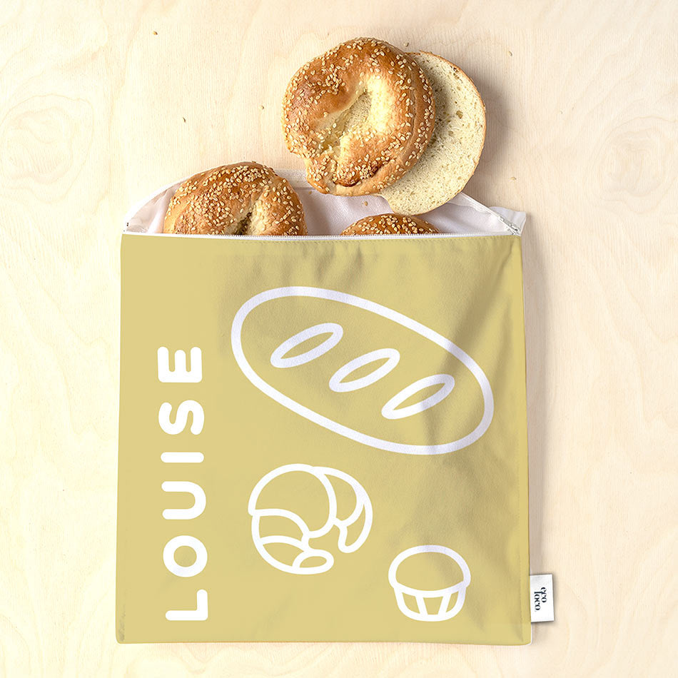 Sac à extra-large personnalisable écologiques fait au Québec pour La boulangerie Louise pour l'achat de bagels et de pain