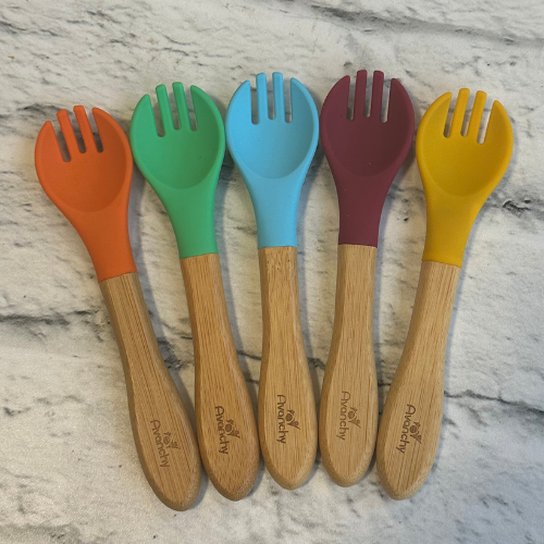 Ensemble de 5 fourchettes en silicone et en bois pour tout-petits