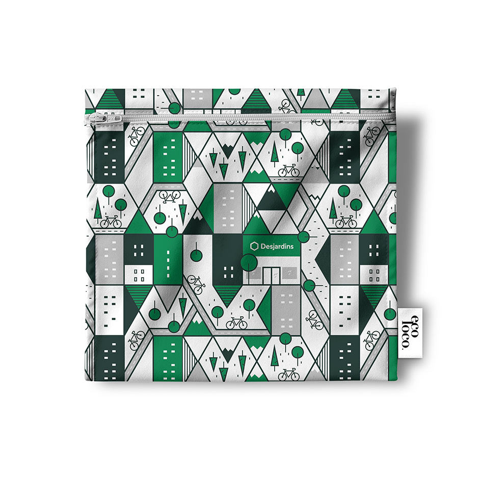 Un produit personnalisable ou item promotionnel fait au Québec représenté par un sacs réutilisable aux couleurs de Desjardins