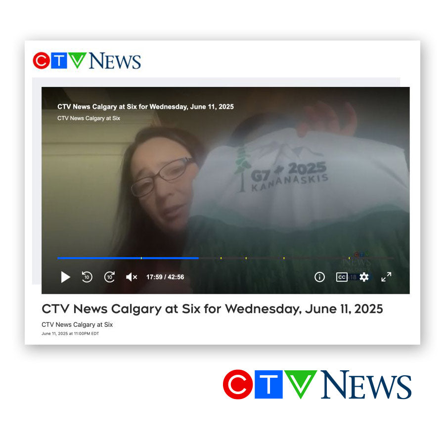femme qui tient un sac fourre-tout du G7 fabriqué par Ecoloco avec le logo de CTV News Calgary at Six Wednesday June 2025