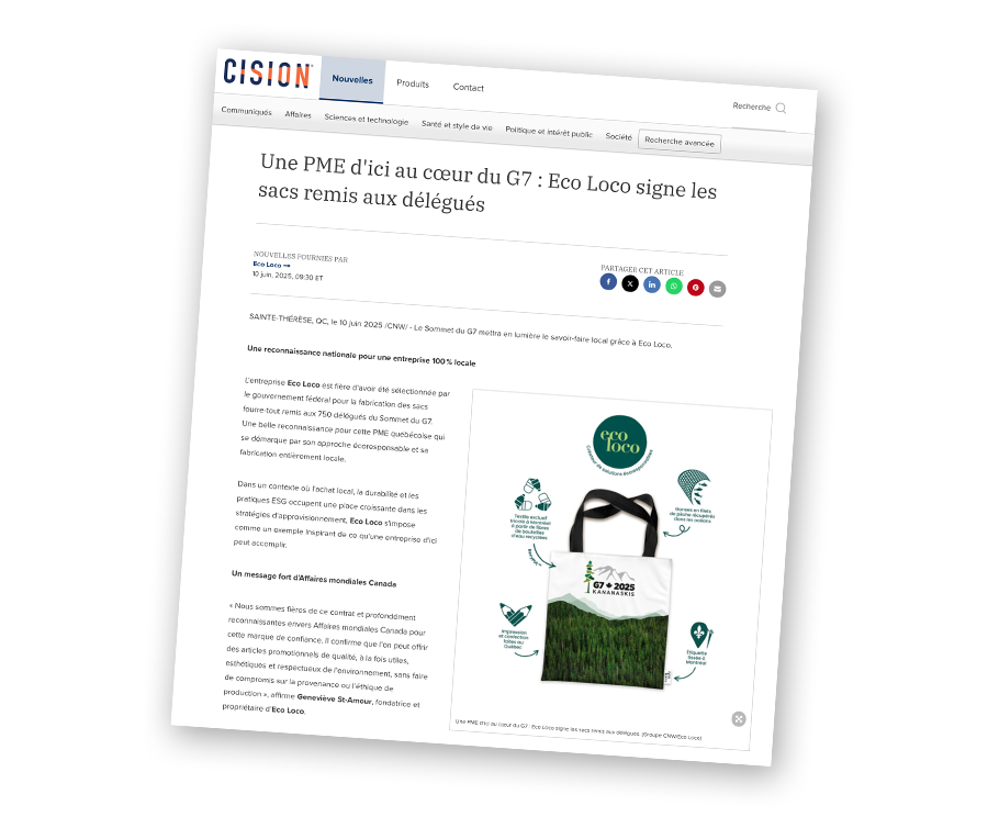Communiqué de presse Eco Loco sac fourre-tout du G7