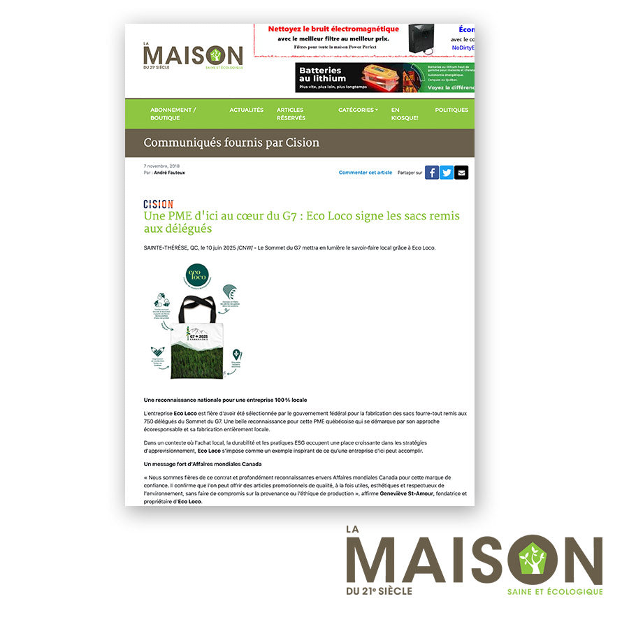 La maison du 1e siècle Une PME d'ici au coeur du G7 Eco Loco article de presse