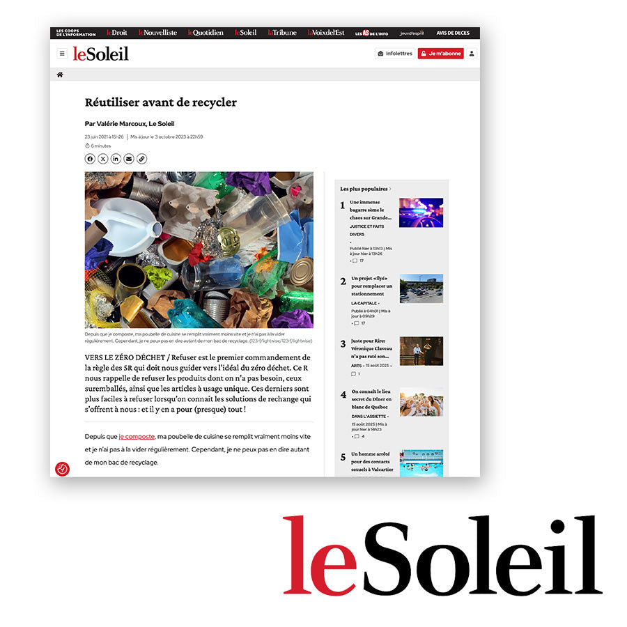 Le Soleil Réutiliser avant de recycler Eco Loco dans l'article de Presse