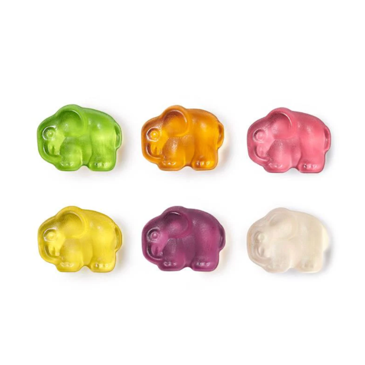 6 bonbons multicolors aux fruits en forme d'éléphant de la marque Squish sur le site de Eco Loco