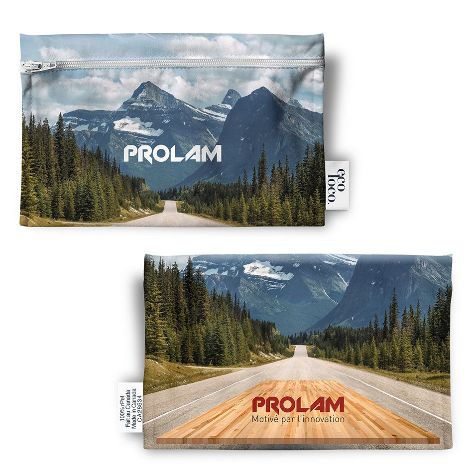 Un produit personnalisable ou item promotionnel fait au Québec représenté par un sacs réutilisable de format collation aux couleurs de l'entreprise Prolam