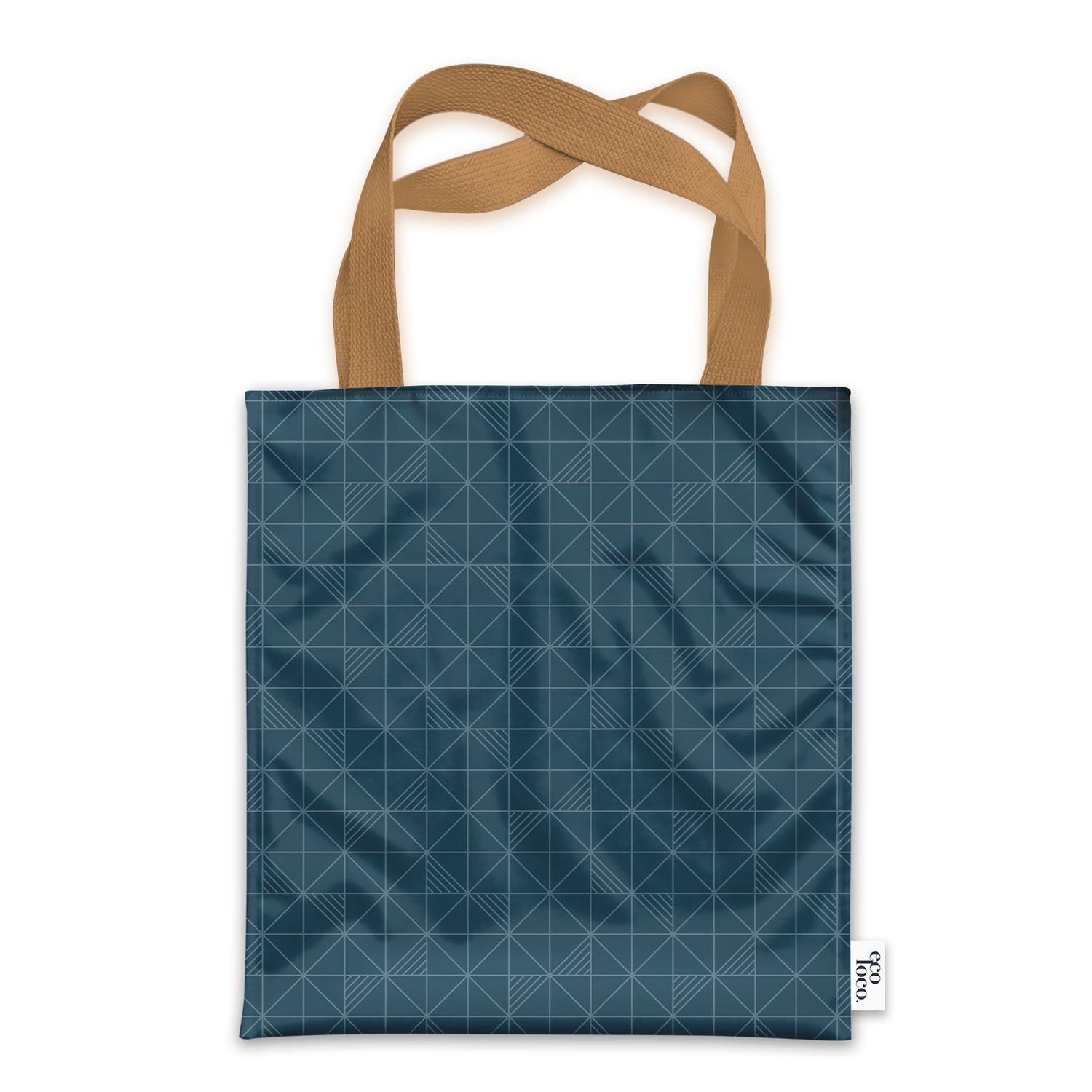 Sac cabas fourre tout sur fond blanc avec des ganses beiges et le tissu écologique bleu