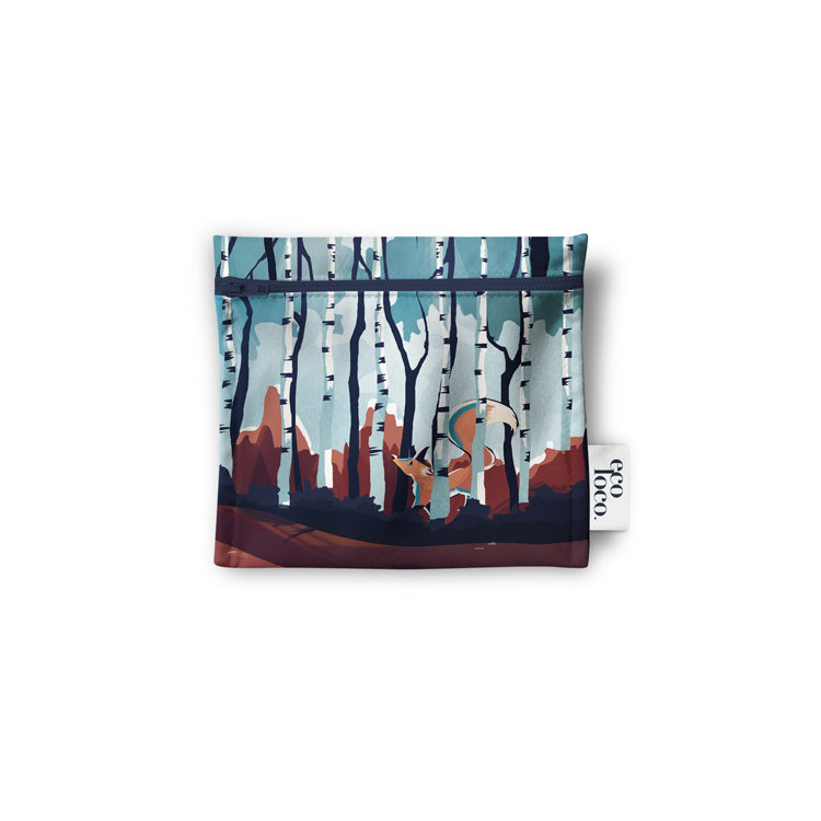 Sac réutilisable à collation avec un petit renard 100% fabriqué au Québec par Eco Loco