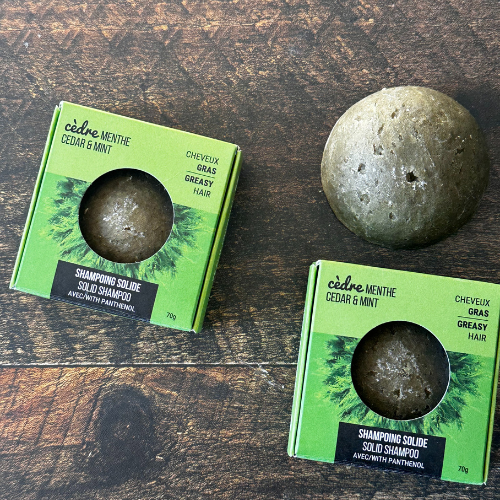 Shampoing en barre cèdre et menthe dans des boites de Rose Citron
