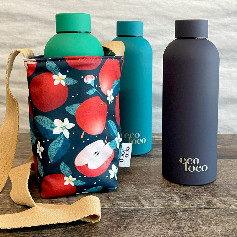 sac réutilisable lavable pour mettre une bouteille d'eau à transporter à motif de pommes grenade avec trois bouteilles d'eau