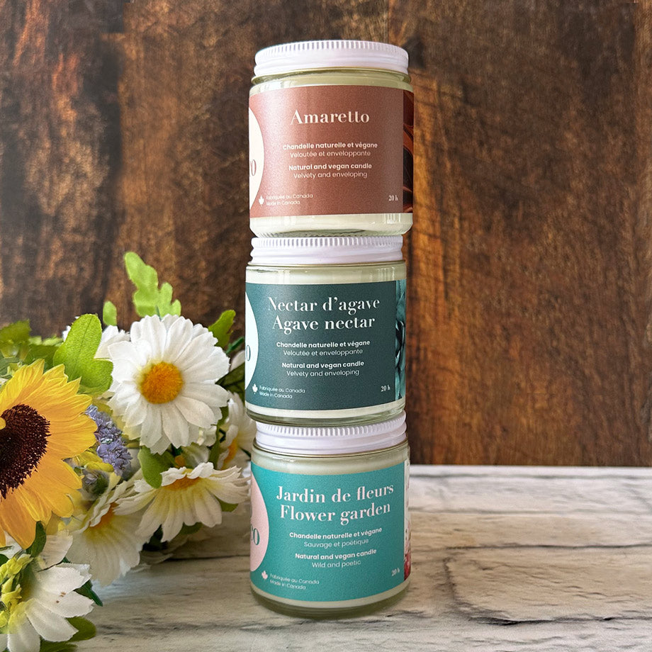 trio de chandelles amaretto nectar d'agave jardins de fleurs