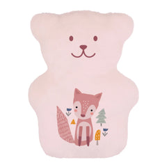 Petit ours souriant rose avec un motif de renard de fleurs et d'arbre