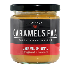Pot de Caramel original des Caramels FAA avec un couvercle noir.  