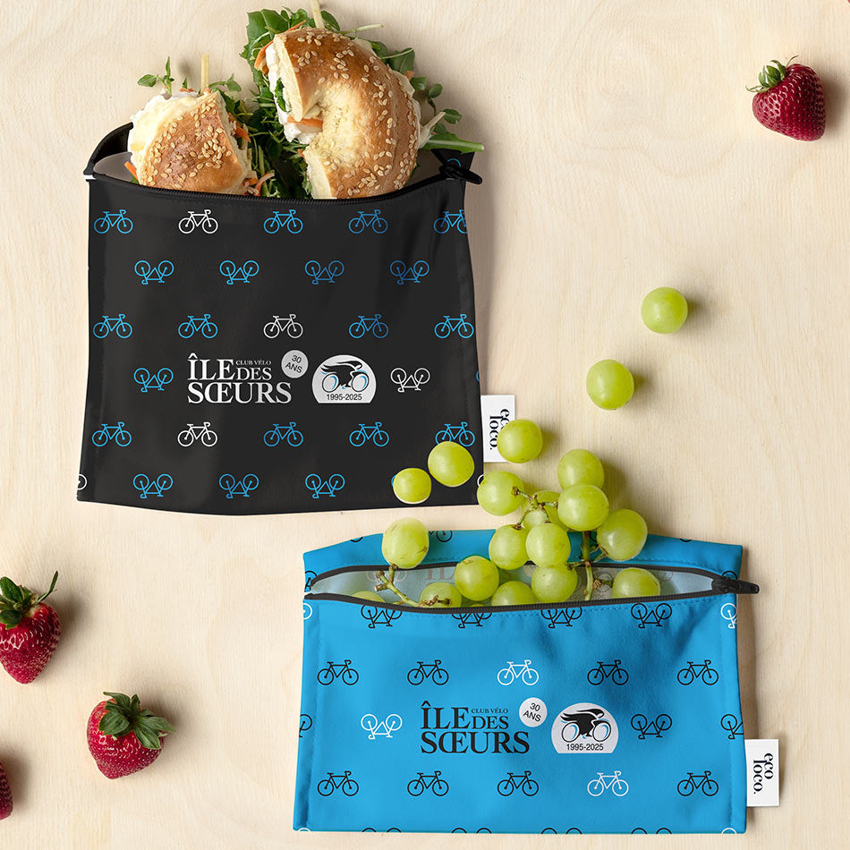 Duo de sacs réutilisable (sandwich et collation) écologiques et réutilisables à personnaliser