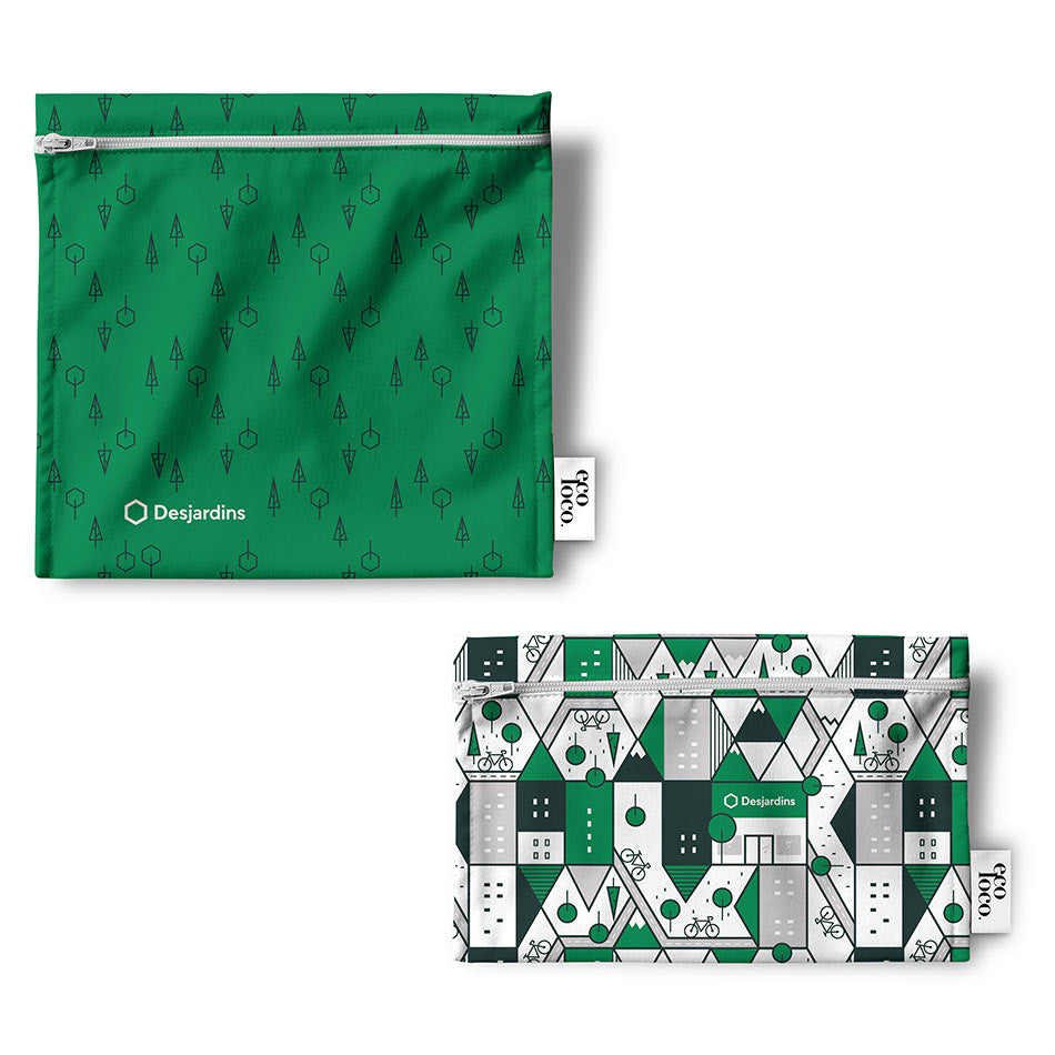 Duo de sacs réutilisable (sandwich et collation) écologiques et réutilisables à personnaliser