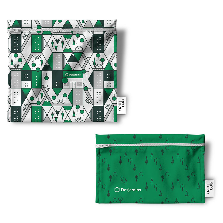 Duo de sacs réutilisable (sandwich et collation) écologiques et réutilisables à personnaliser