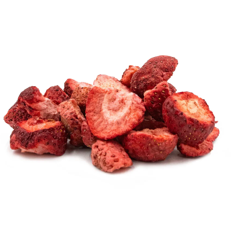 Des fraises locales biologiques lyophilisés, une collation craquante, légère et 100% naturelle. 