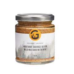 Pot de moutarde sauvage au vin de la marque Gourmet sauvage  avec un arrière plan blanc vendu par Eco Loco 