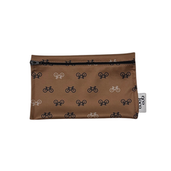 Sac réutilisable dans le format collation avec des motif de Vélo sur un fond or. 