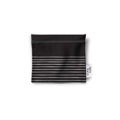 Petit sac à lunch réutilisable ligné blanc et noir sur un fond blanc avec une étiquette Eco Loco