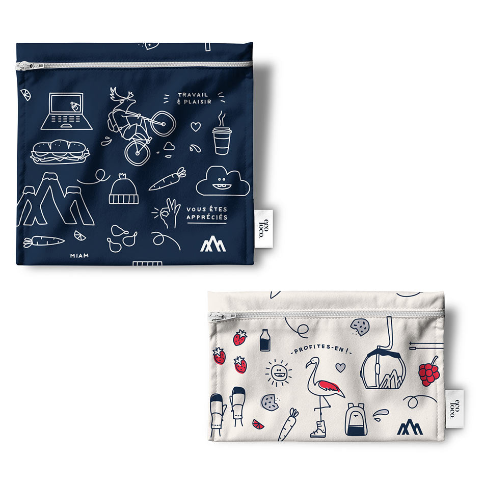 Duo de sacs réutilisable (sandwich et collation) écologiques et réutilisables à personnaliser