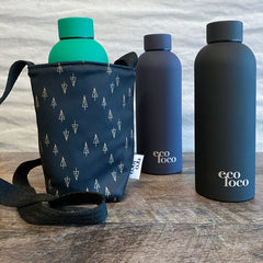sac réutilisable lavable pour mettre une bouteille d'eau à transporter de couleur noire avec trois bouteilles d'eau
