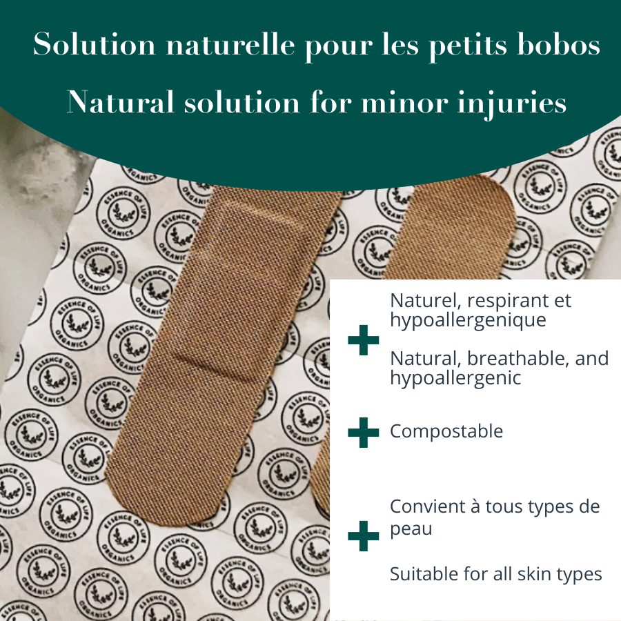 Image avec un texte démontrant les bienfaits des bandages naturels et biodégradables. 