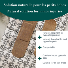 Image avec un texte démontrant les bienfaits des bandages naturels et biodégradables. 
