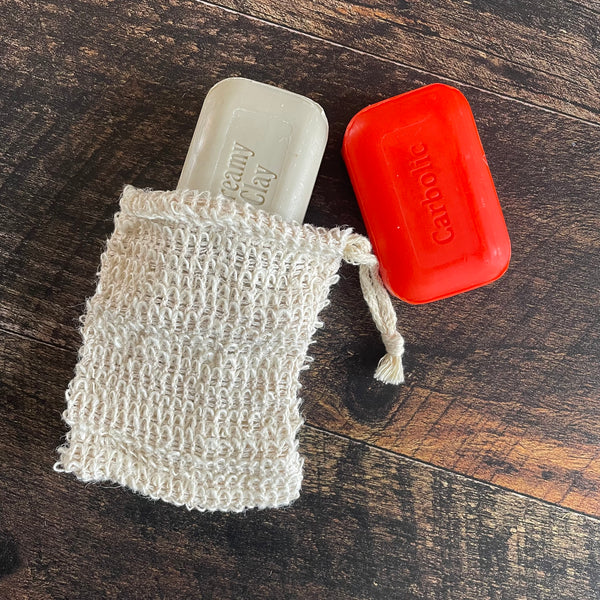 exfoliating soap pouch with 2 soaps